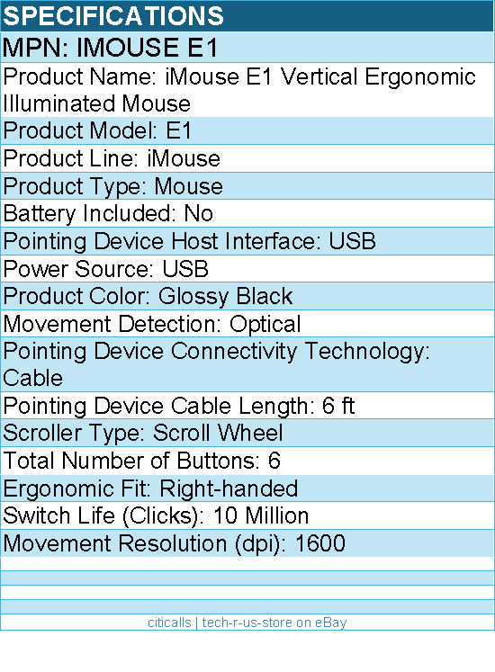 Adesso IMOUSE E1 Vertical Ergonomic Illuminated Mouse - Optical - Cable - USB