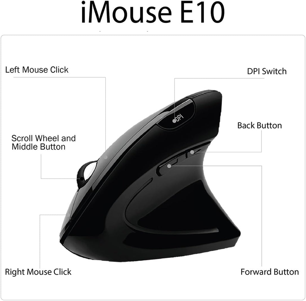 Adesso IMOUSE E10 2.4 GHz RF Wireless Vertical Ergonomic Mouse