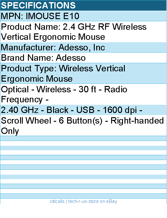 Adesso IMOUSE E10 2.4 GHz RF Wireless Vertical Ergonomic Mouse