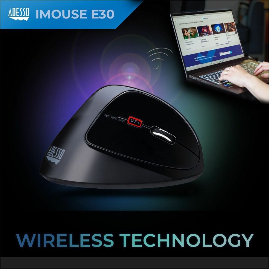Adesso IMOUSE E30 2.4 GHz Wireless Vertical Programmable Mouse - Optical
