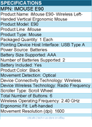 Adesso IMOUSE E90 Wireless Left-Handed Vertical Ergonomic Mouse - Optical