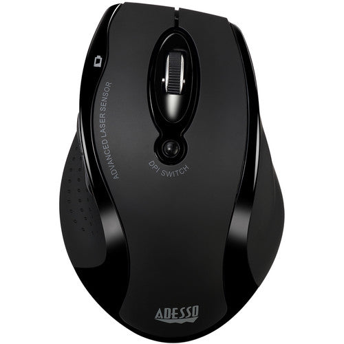 Adesso IMOUSE G25 Wireless Ergonomic Laser Mouse - USB Type A - 1600 dpi - Black