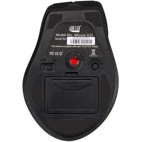 Adesso IMOUSE G25 Wireless Ergonomic Laser Mouse - USB Type A - 1600 dpi - Black