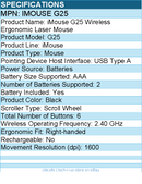 Adesso IMOUSE G25 Wireless Ergonomic Laser Mouse - USB Type A - 1600 dpi - Black