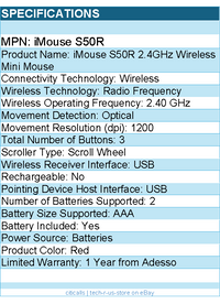 Adesso iMouse S50R 2.4GHz Wireless Mini Mouse - Optical - Wireless - RF - Red