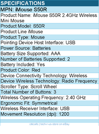 Adesso IMOUSE S50R 2.4GHz Wireless Mini Mouse - Optical - Wireless - Red