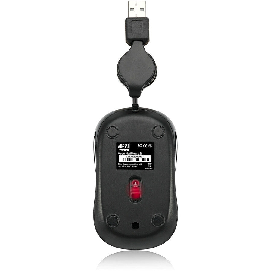 Adesso iMouse S8R - USB Illuminated Retractable Mini Mouse - Optical - Cable