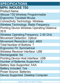 Adesso iMouse T50 Wireless Programmable Ergonomic Trackball Mouse