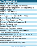 Adesso IMOUSE T50 Wireless Programmable Ergonomic Trackball Mouse - Optical