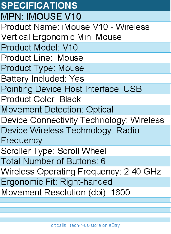 Adesso IMOUSE V10 Wireless Vertical Ergonomic Mini Mouse - Optical - Black