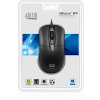 Adesso IMOUSE W4 Waterproof Antimicrobial Optical Mouse - 1000 dpi -Black