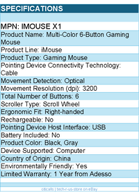 Adesso iMouse X1 Multi-Color 6-Button Gaming Mouse - Optical - Cable