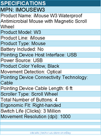 Adesso IMOUSEW3 Waterproof Antimicrobial Mouse with Magnetic Scroll Wheel