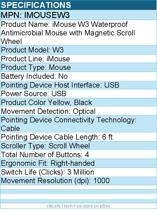 Adesso IMOUSEW3 Waterproof Antimicrobial Mouse with Magnetic Scroll Wheel
