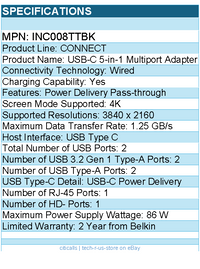 Belkin INC008ttBK USB-C 5-in-1 Multiport Adapter, Laptop Docking Station