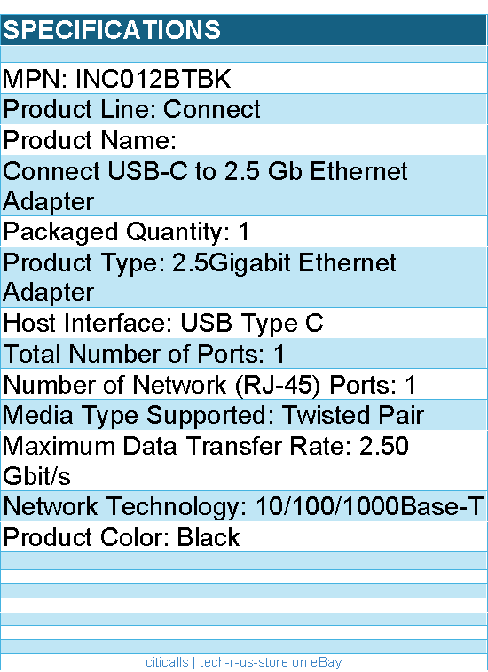 Belkin INC012btBK Connect USB-C to 2.5 Gb Ethernet Adapter