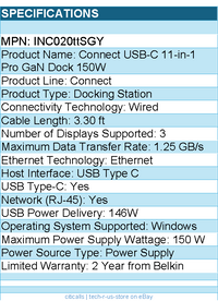 Belkin INC020ttSGY 11-in-1 Triple Display USB-C Docking Station - 10 Gbps