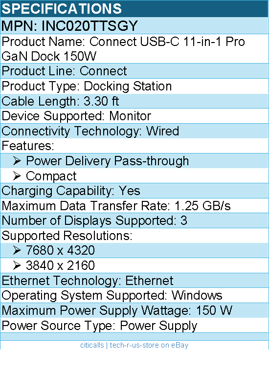 Belkin INC020TTSGY 11-in-1 Triple Display USB-C Docking Station - 10 Gbps