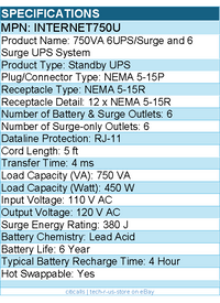 Eaton Tripp Lite Series INTERNET750U 750VA Standby UPS - 12 NEMA 5-15R Outlets