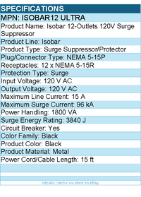Eaton Tripp Lite Series ISOBAR12 ULTRA 12-Outlet Network Server Surge Protector