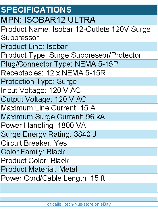 Eaton Tripp Lite Series ISOBAR12 ULTRA 12-Outlet Network Server Surge Protector