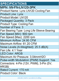 In Win IW-FN-LN120-3PK Lynx LN120 Cooling Fan - 2200 rpm - Black