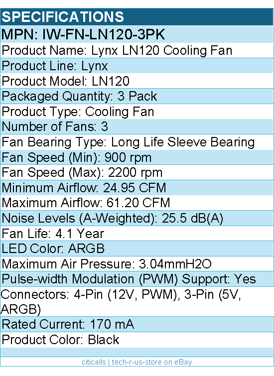 In Win IW-FN-LN120-3PK Lynx LN120 Cooling Fan - 2200 rpm - Black