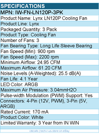 In Win IW-FN-LN120P-3PK Lynx LN120P Cooling Fan - 2200 rpm - White