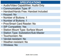 Aiphone IX-RS-W Intercom Sub Station Cable - Wall Mount for Door Entry - White