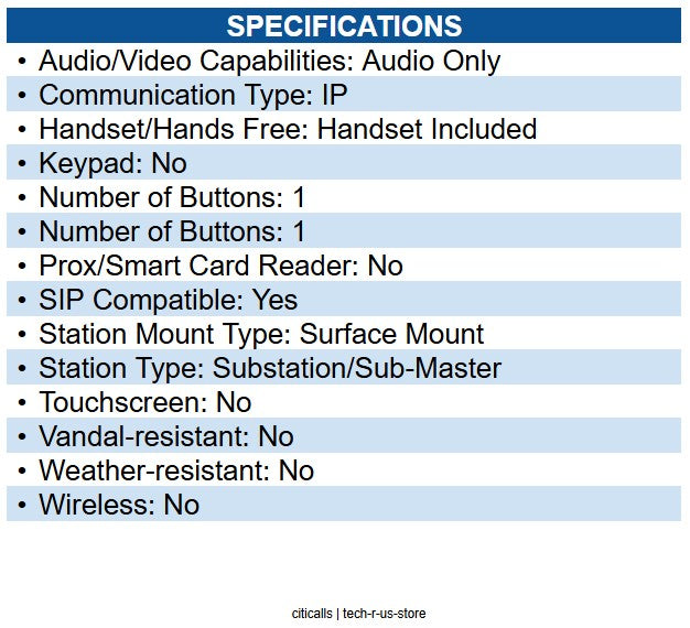 Aiphone IX-RS-W Intercom Sub Station Cable - Wall Mount for Door Entry - White