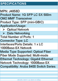 HPE J4858D 1G SFP LC SX 500m OM2 MMF Transceiver - For Optical Network