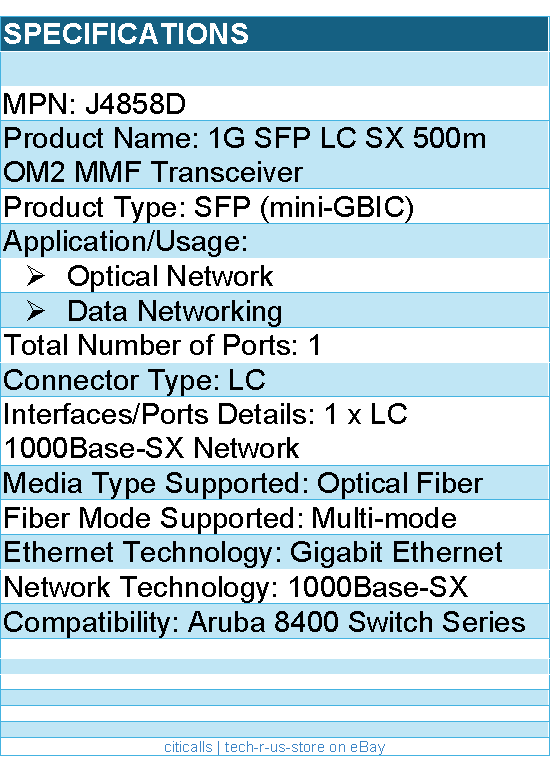 HPE J4858D 1G SFP LC SX 500m OM2 MMF Transceiver - For Optical Network
