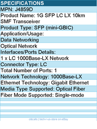 HPE J4859D 1G SFP LC LX 10km SMF Transceiver For Data Networking,Optical Network