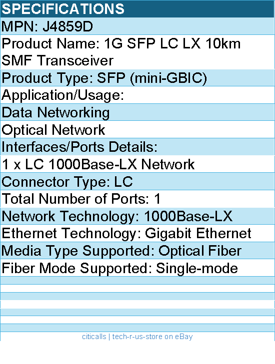 HPE J4859D 1G SFP LC LX 10km SMF Transceiver For Data Networking,Optical Network