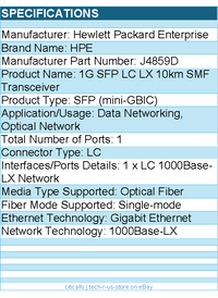 HPE J4859D 1G SFP LC LX 10km SMF Transceiver - For Data Networking