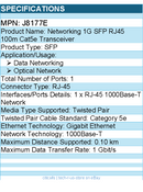 HPE J8177E Aruba 1G SFP RJ45 100m Cat5e Transceiver - For Data Networking