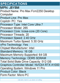 Dell J8Y8M Pro Max FCM2250 Desktop Computer - Intel Core Ultra 7 265
