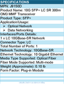 HPE J9150D 10G SFP+ - LC SR 300m OM3 MMF Transceiver - For Optical Network