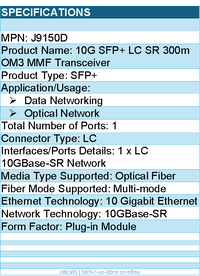 HPE J9150D 10G SFP+ LC SR 300m OM3 MMF Transceiver - For Data Networking