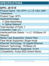 HPE J9151E 10G SFP+ LC LR 10km SMF Transceiver - For Data Networking