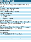 HPE J9281D 10G SFP+ to SFP+ 1m DAC Cable - 3.28 ft SFP+ Network Cable