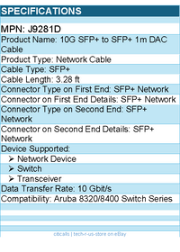 HPE J9281D 10G SFP+ to SFP+ 1m DAC Cable - for Network Device