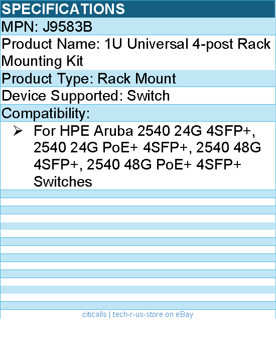 HPE J9583B 1U Universal 4-post Rack Mounting Kit - For Switches