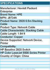 HPE J9734A 2920 0.5m Stacking Cable - 1.64 ft Network Cable for Network Device