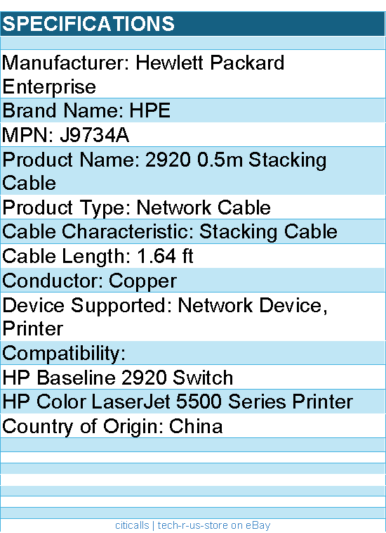 HPE J9734A 2920 0.5m Stacking Cable - 1.64 ft Network Cable for Network Device