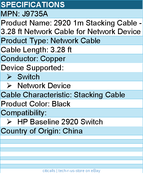HPE J9735A 2920 1m Stacking Cable - Network Cable - 3.28 ft - Black