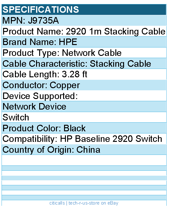 HPE J9735A 2920 1m Stacking Cable - 3.28 ft Network Cable for Network Device