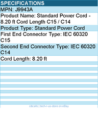 HPE J9943A Standard Power Cord - 8.20 ft Cord Length C15 / C14