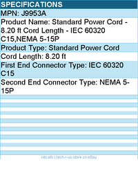 HPE J9953A Standard Power Cord - 8.20 ft Cord Length - IEC 60320 C15,NEMA 5-15P