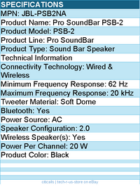 Harman JBL Professional JBL-PSB2NA PSB-2 Soundbar with Bluetooth